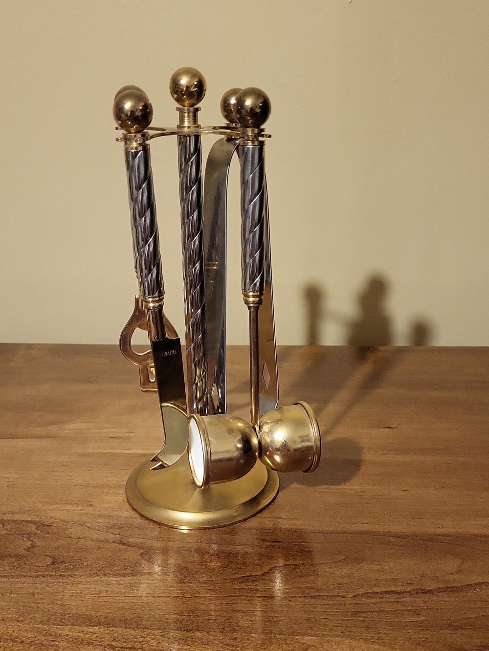 Vintage Brass Bar Tool Set with Twisted Handles - Gold and Silver